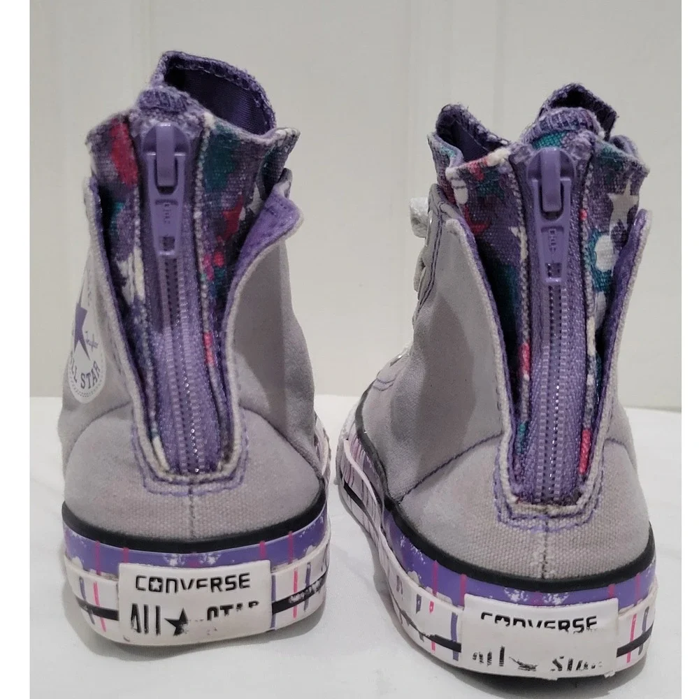 Converse Chuck Taylor All Star Kid 1 Gray Purple Paint Drip Zip High Top Sneaker